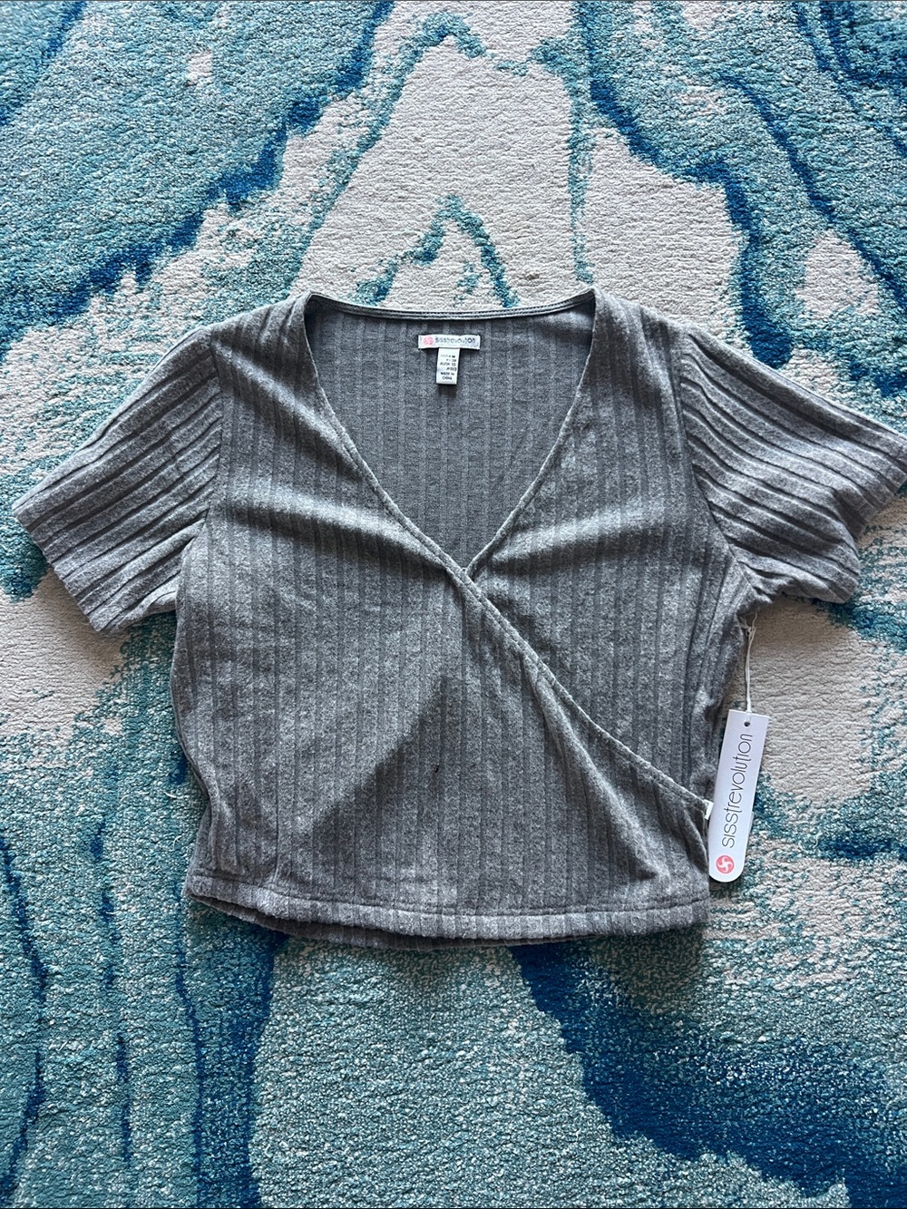 Sister Revolution Gray Ribbed Wrap Crop Top